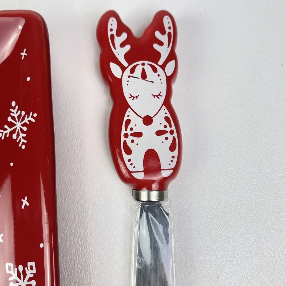 TempTations By Tara Serving Holiday Square Charcuterie Plate Cheese Knife Set
